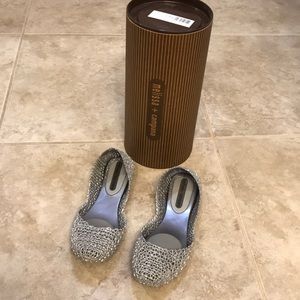 Melissa + Campana- silver, size 7 flats